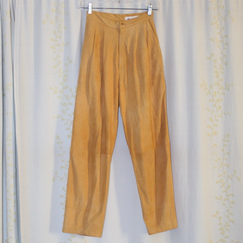 Vintage 70s Alicia Herrera Tan Kid Suede High Waisted Pleated Pants Women’s XS